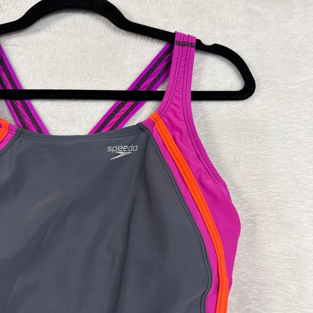 Speedo 12 PowerFlex Quantum Splice Eco One Piece Swimsuit Grey Pink Training - Picture 3 of 8
